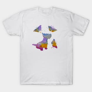 Scottish Terrier Art, Colorful Dog, With Butterflies T-Shirt